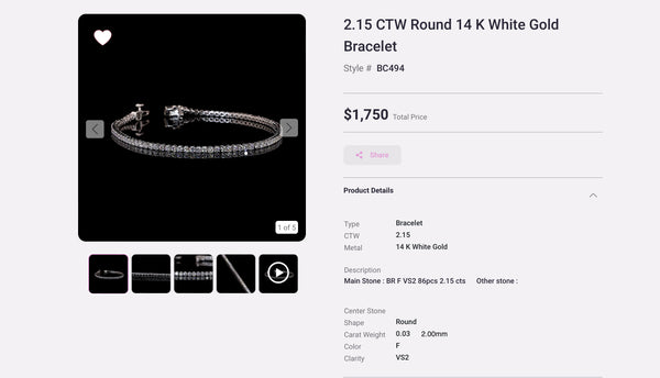 Lab Diamond 2.00mm - 2.15 CTW Round 14K White Gold Bracelet