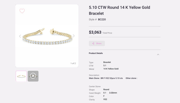 Lab Diamond 3.00mm - 5.10 CTW Round 14K Yellow Gold Bracelet