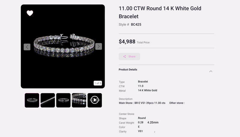 Lab Diamond 4.25mm - 11.00 CTW Round 14K White Gold Bracelet