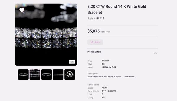 Lab Diamond 3.50mm - 8.20 CTW Round 14K White Gold Bracelet