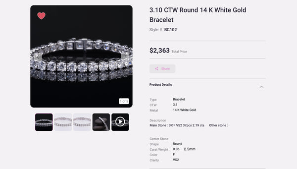 Lab Diamond 2.5mm - 3.10 CTW Round 14K White Gold Bracelet