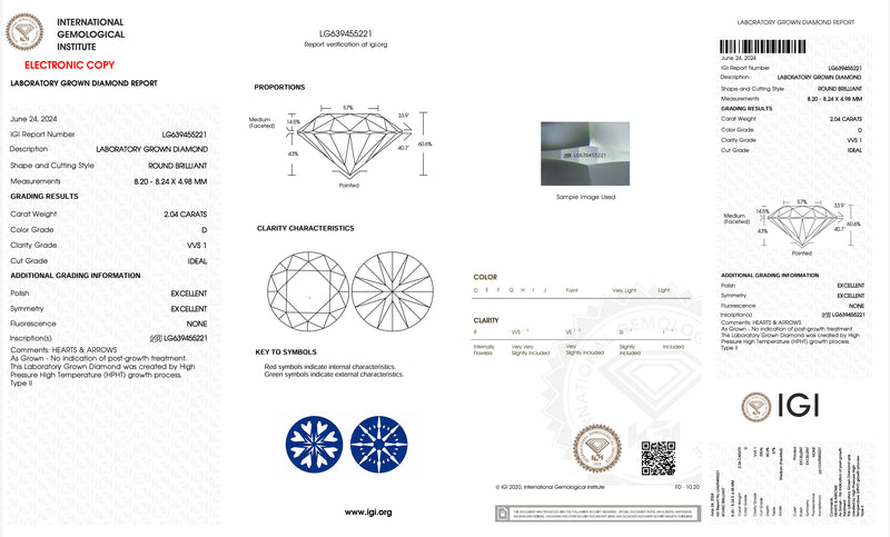 USA IGI Lab-Grown 2.04CT D VVS1