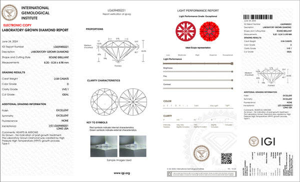 USA IGI Lab-Grown 2.04CT D VVS1