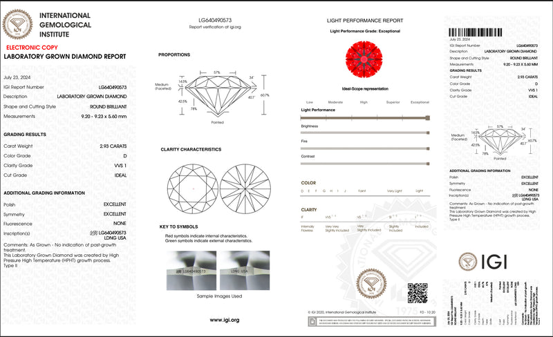 USA IGI Lab-Grown 2.93CT D VVS1