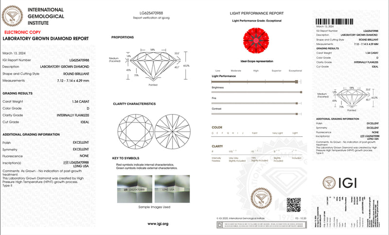 USA IGI Lab-Grown 1.34CT D IF