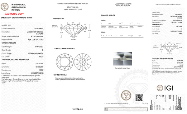 IGI Lab-Grown 1.44CT D IF