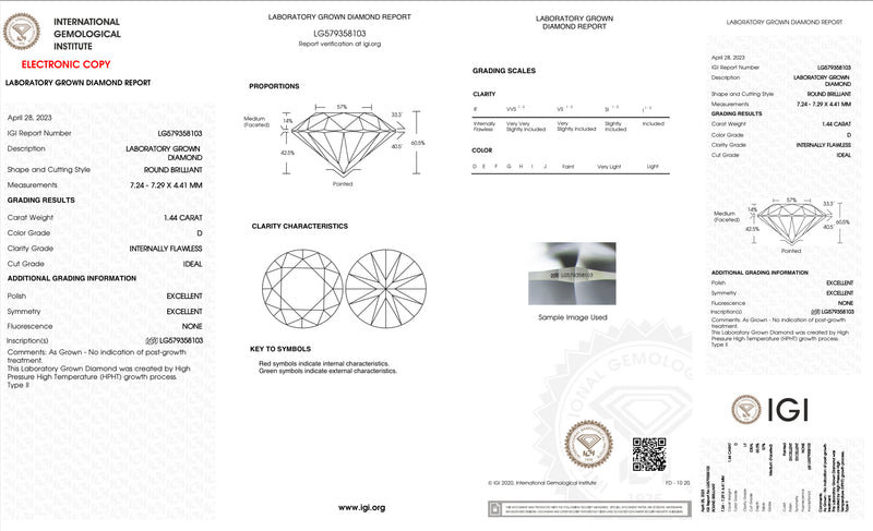 IGI Lab-Grown 1.44CT D IF