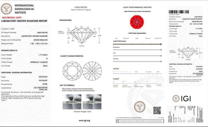 USA IGI Lab-Grown 1.77CT D IF