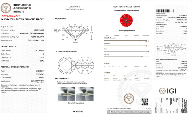 USA IGI Lab-Grown 2.01 CT D VVS2