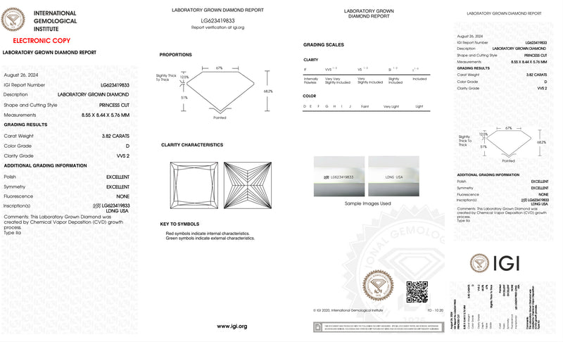 USA IGI Lab-Grown Princess 3.82ct D VVS2