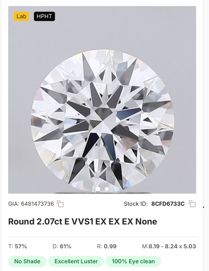 GIA Lab Grown 2.07ct ROUND Diamond