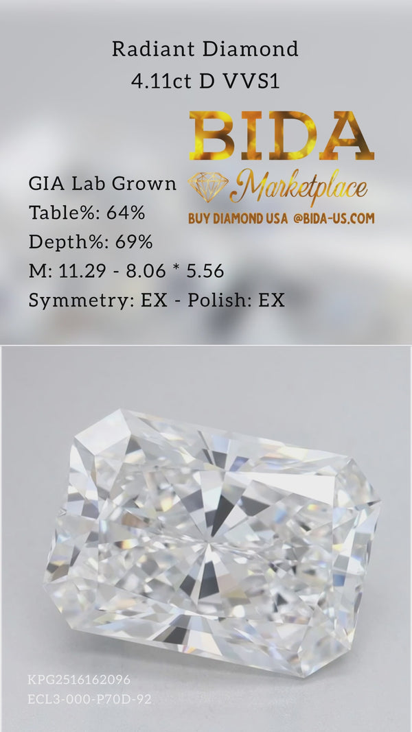 GIA Lab-Grown Radiant Diamond 4.11CT D VVS1