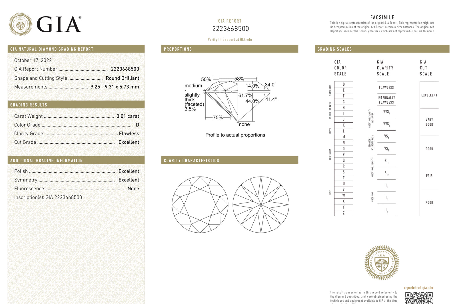 GIA Natural #1 Round 3.01ct D FL EX EX EX None – BIDA - Buy Diamond US
